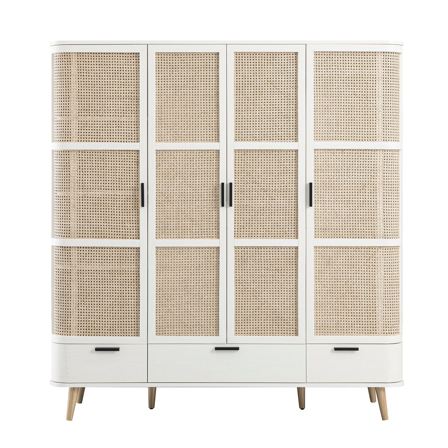 Izzy Curved Rattan 4-Door Wardrobe, White