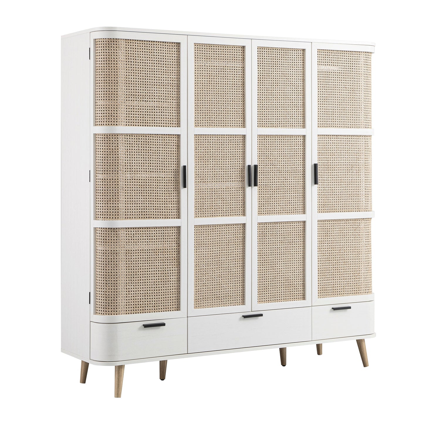 Izzy Curved Rattan 4-Door Wardrobe, White