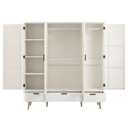 Izzy Curved Rattan 4-Door Wardrobe, White