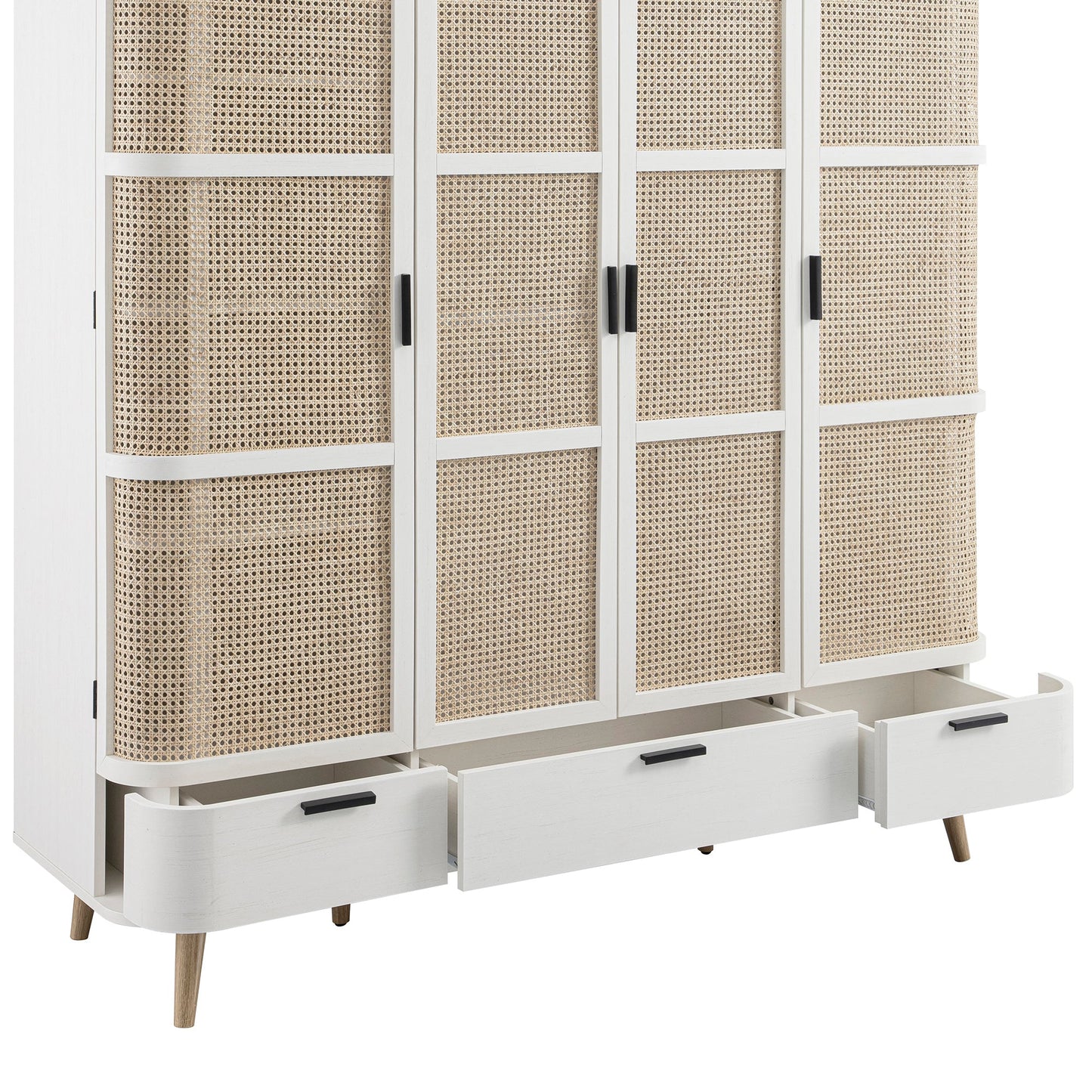 Izzy Curved Rattan 4-Door Wardrobe, White