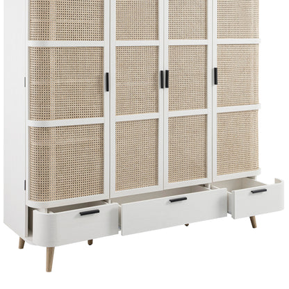 Izzy Curved Rattan 4-Door Wardrobe, White