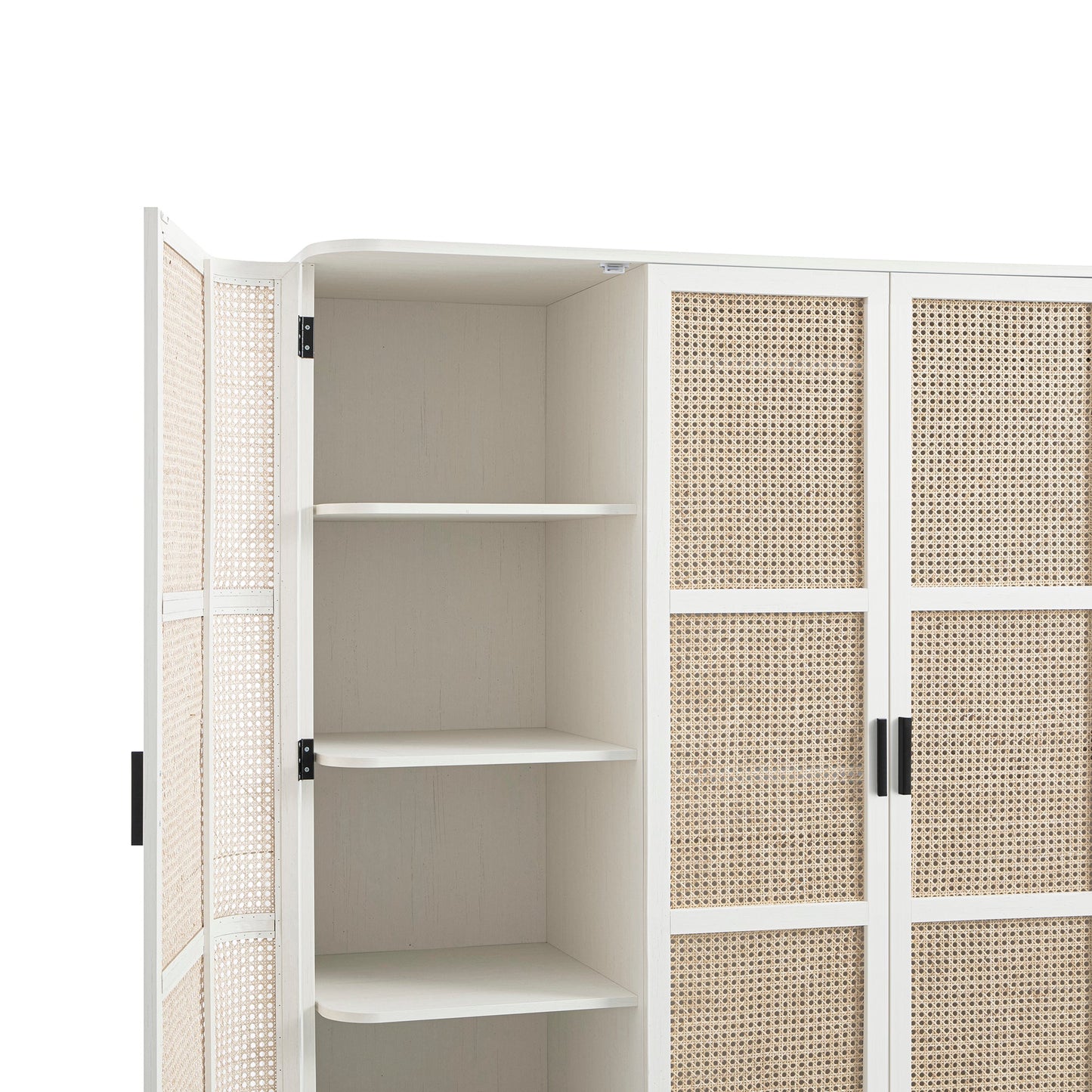 Izzy Curved Rattan 4-Door Wardrobe, White