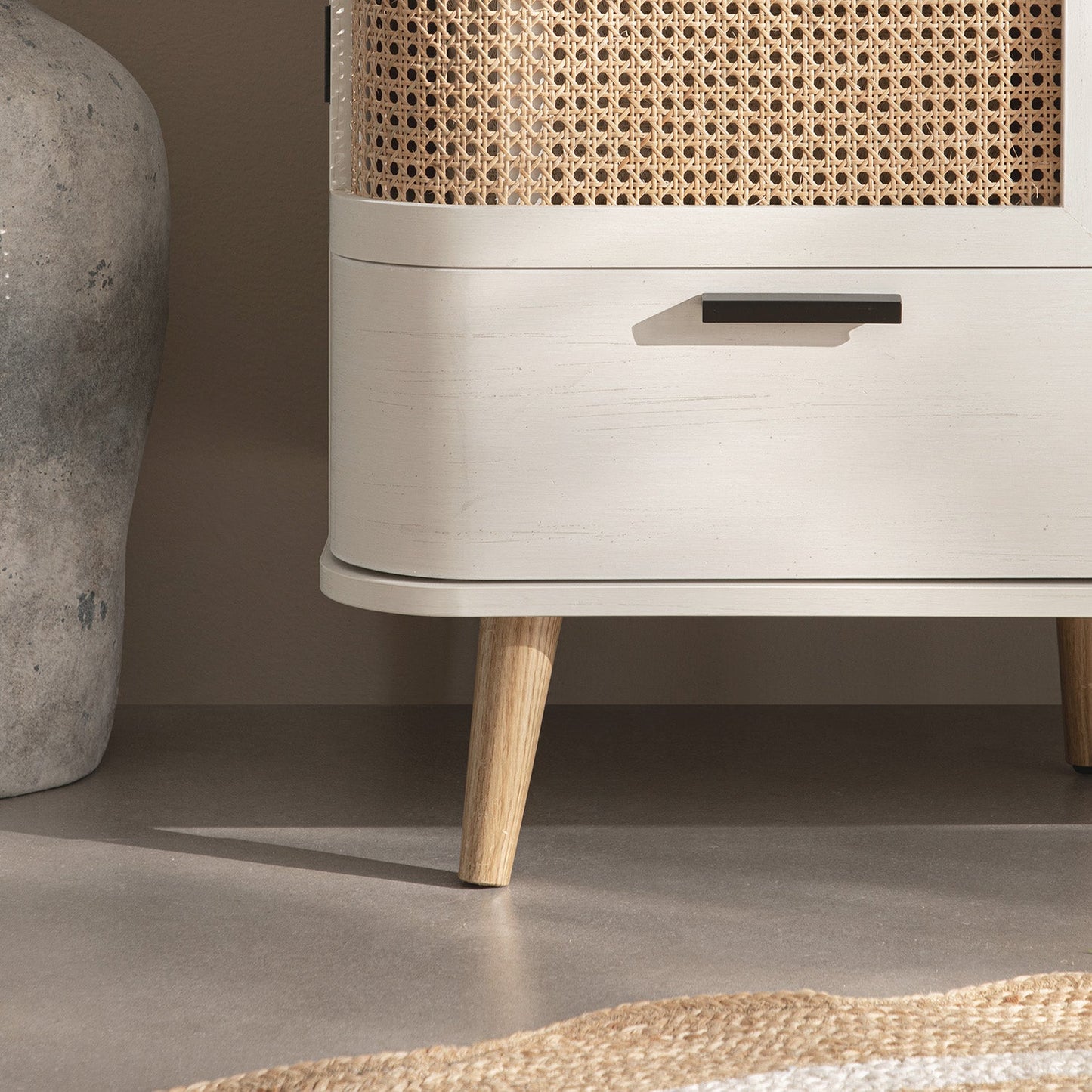 Izzy Curved Rattan 4-Door Wardrobe, White