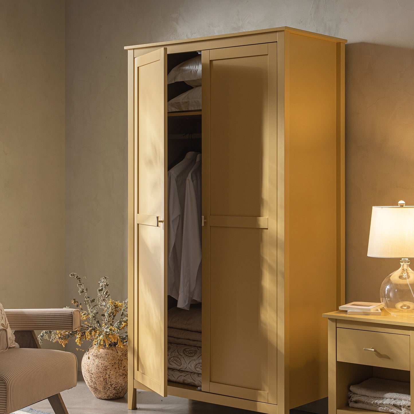Oakham Double Wardrobe, Rattan Yellow