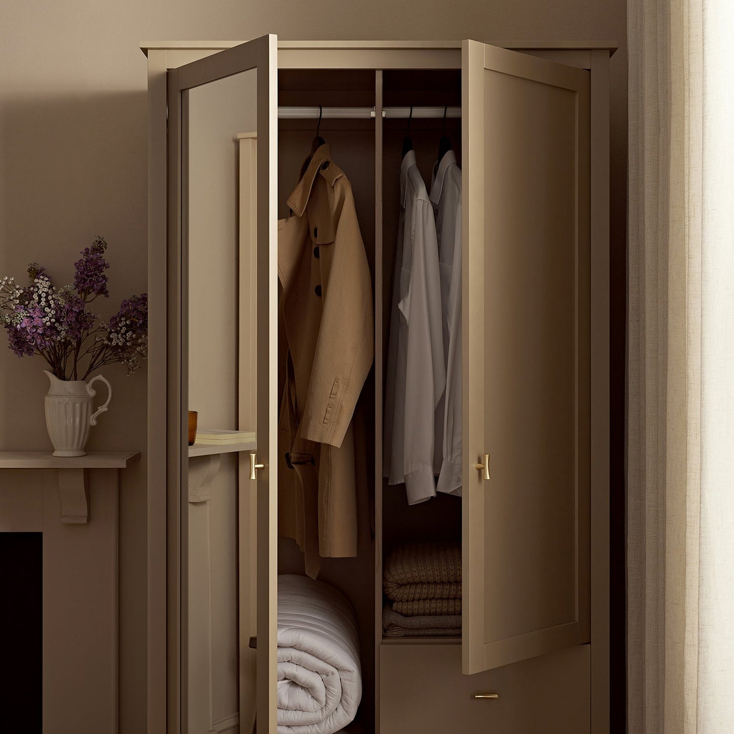 Oakham Mirrored Double Wardrobe, Deep Greige