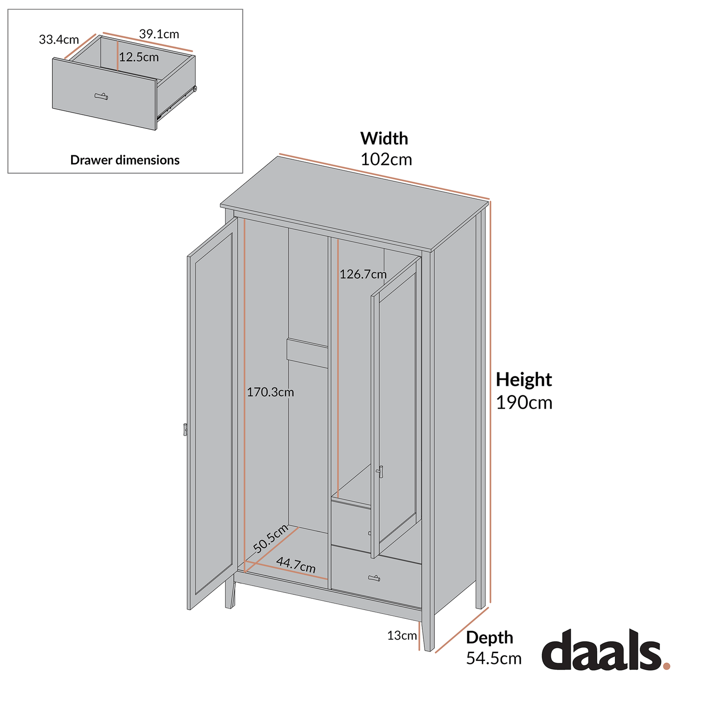 Oakham Mirrored Double Wardrobe, Olive Grove