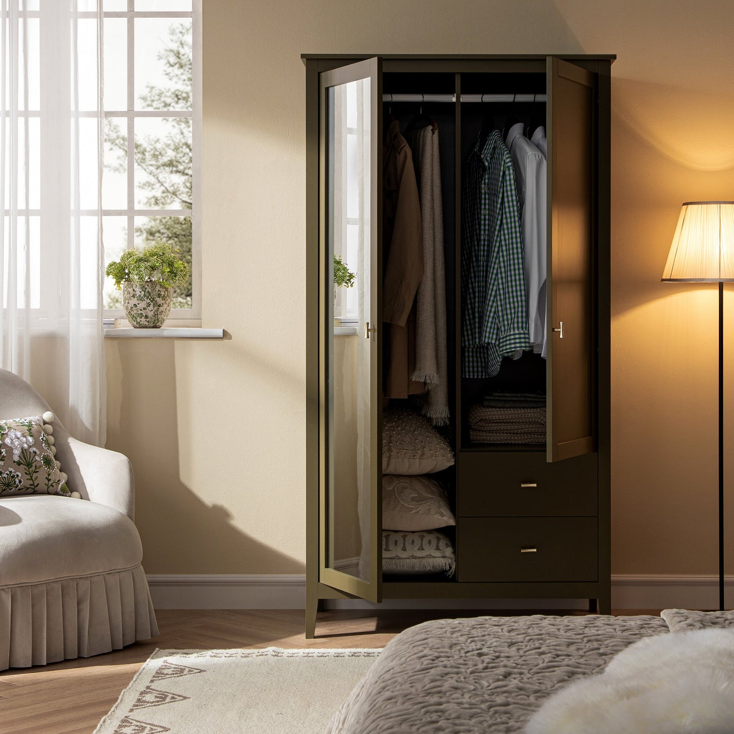 Oakham Mirrored Double Wardrobe, Olive Grove