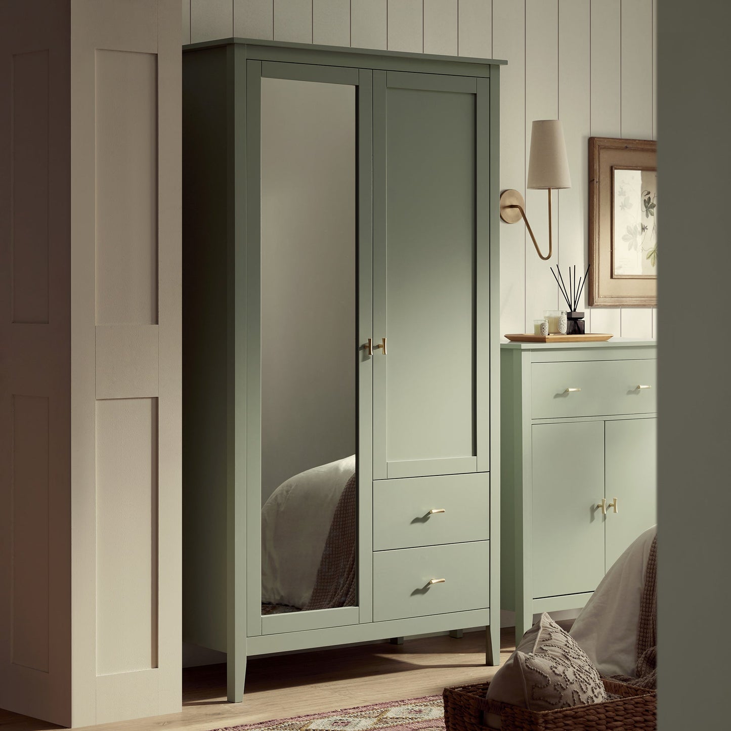Oakham Mirrored Double Wardrobe, Desert Sage
