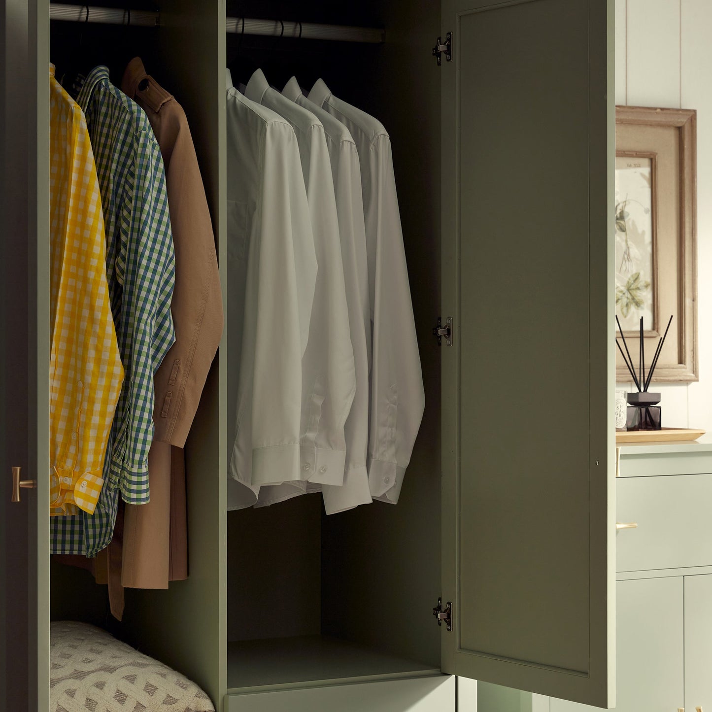 Oakham Mirrored Double Wardrobe, Desert Sage