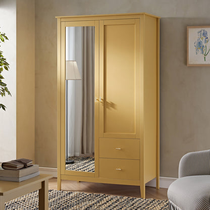Oakham Mirrored Double Wardrobe, Rattan Yellow
