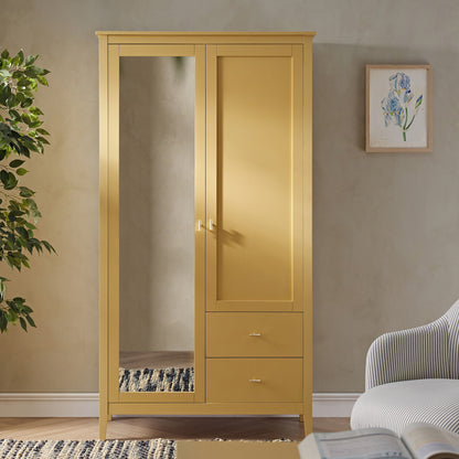 Oakham Mirrored Double Wardrobe, Rattan Yellow