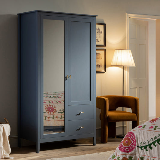 Oakham Mirrored Double Wardrobe, Stormy Blue
