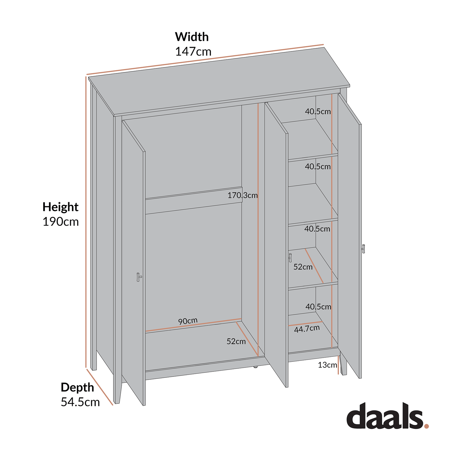 Oakham Triple Wardrobe, Deep Greige