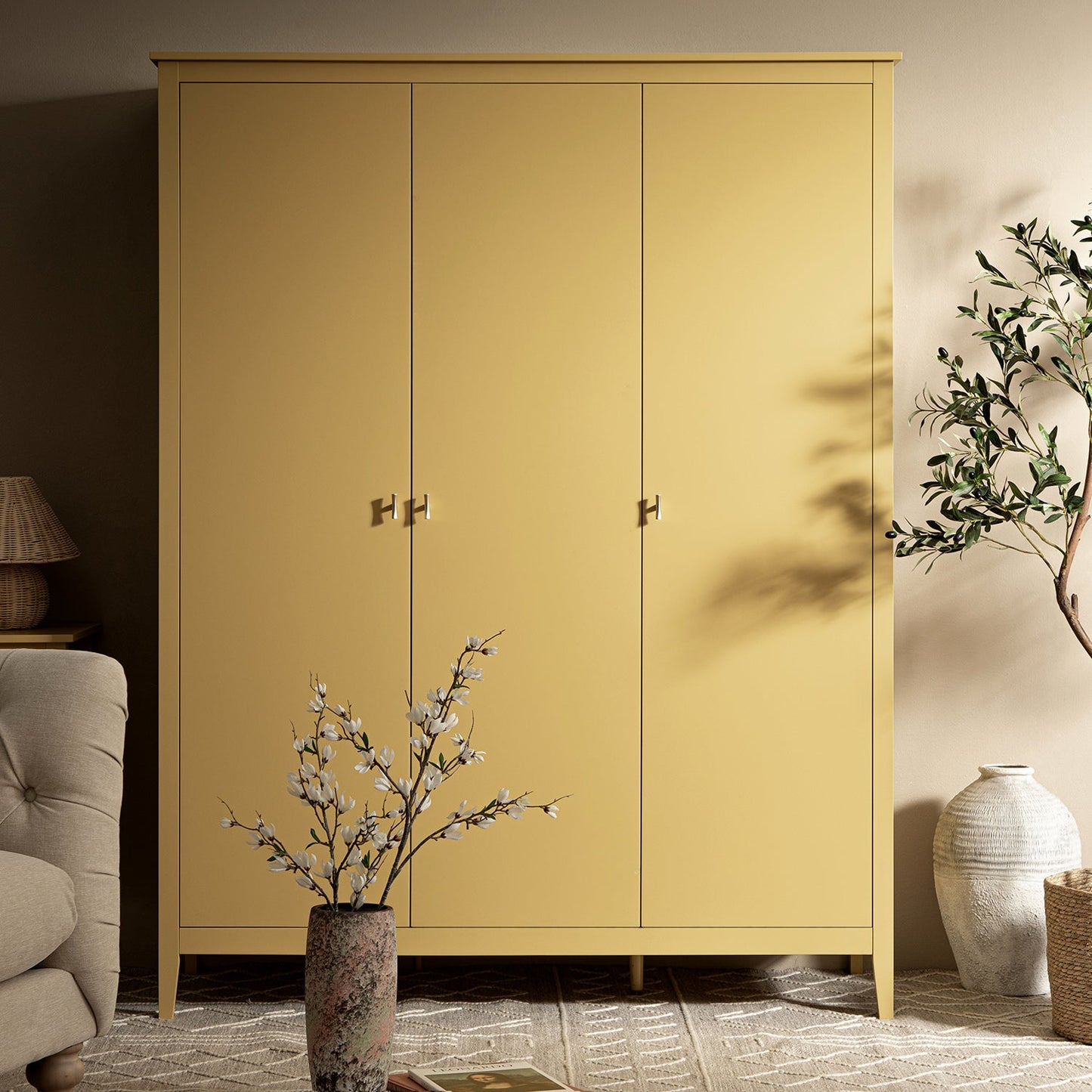 Oakham Triple Wardrobe, Rattan Yellow