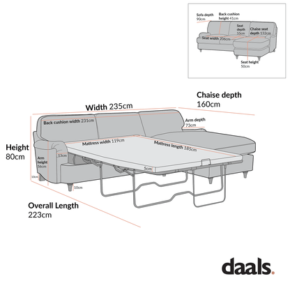 Daphnis Cinnamon Velvet Sofa Bed, Grande Chaise Sofa Right Hand Facing