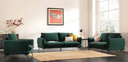 Obriel Forest Green Velvet Sofa, 3-Seater