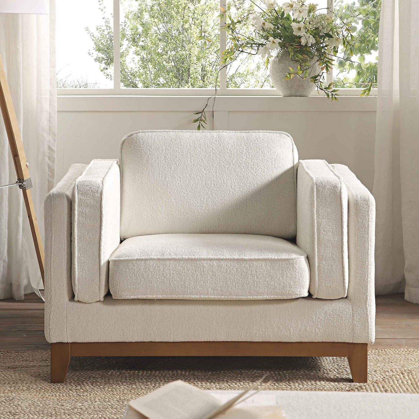 Dipley Beige Boucle Fabric Sofa, 1-Seater