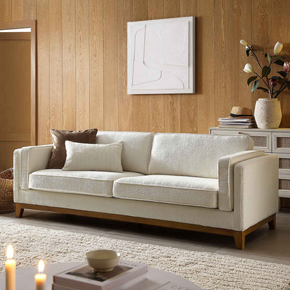Dipley Beige Boucle Fabric Sofa, 3-Seater