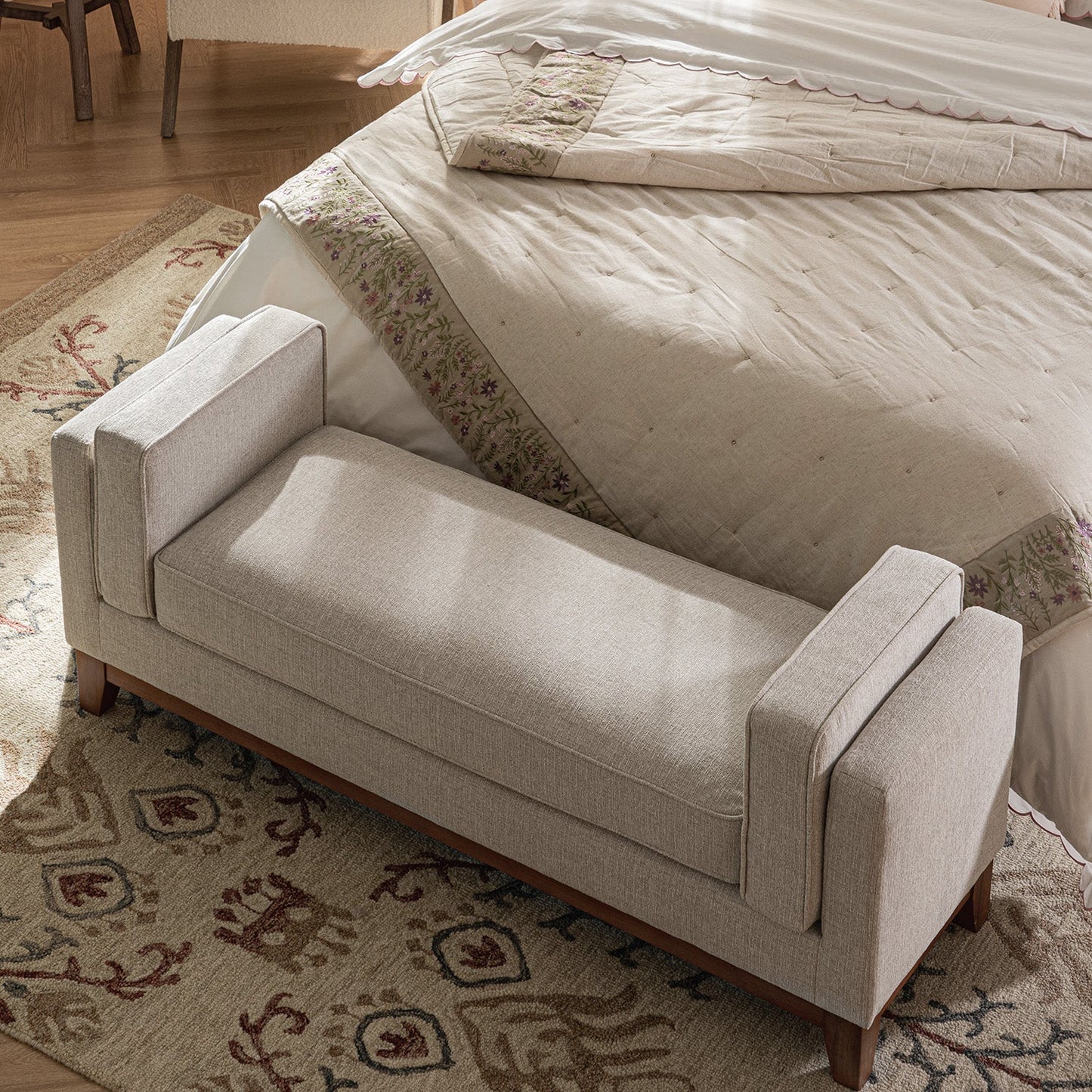 Dipley Oatmeal Woven Fabric Upholstered Bench