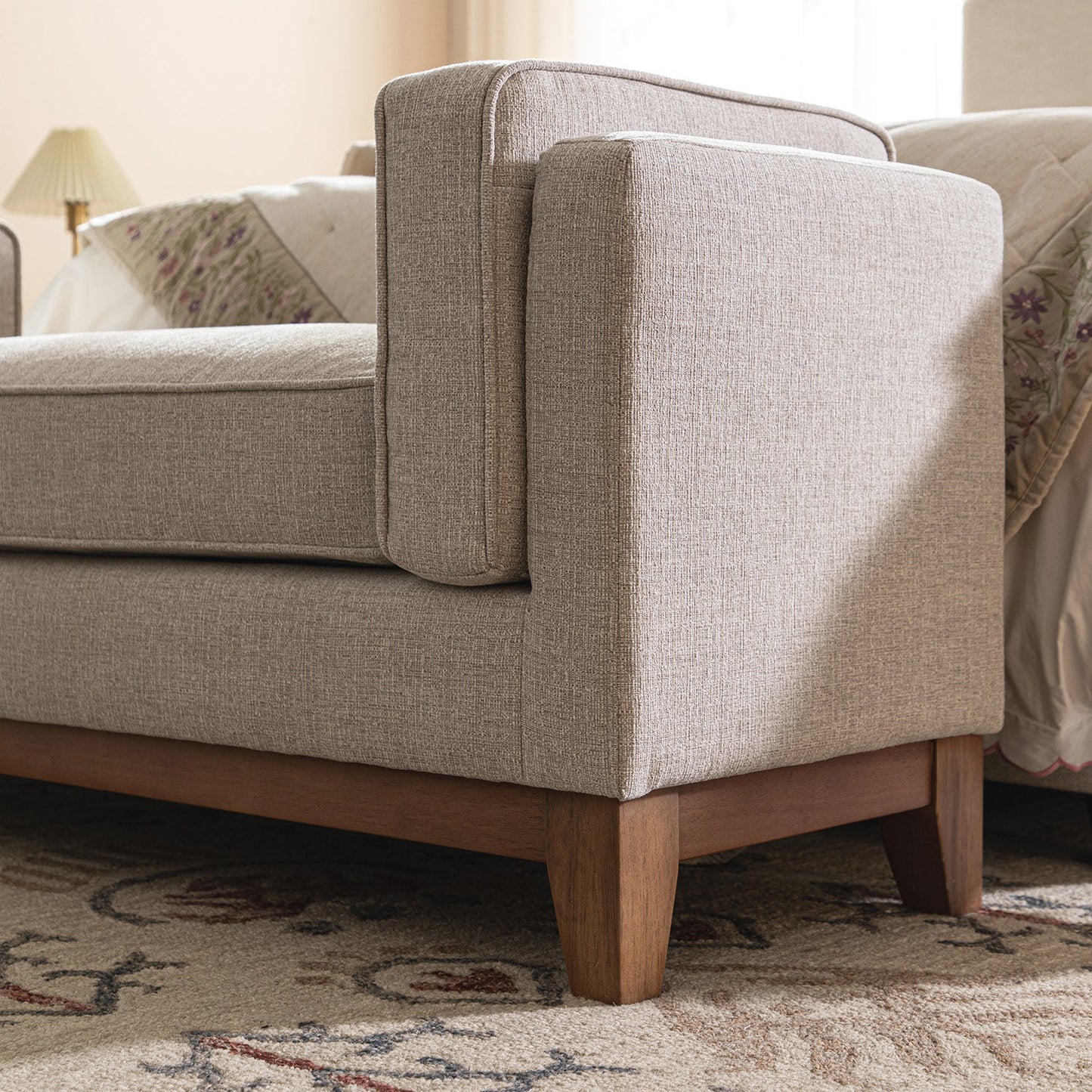 Dipley Oatmeal Woven Fabric Upholstered Bench