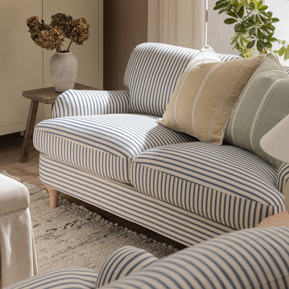 Daphnis Blue Striped Linen Blend Sofa, 2-Seater