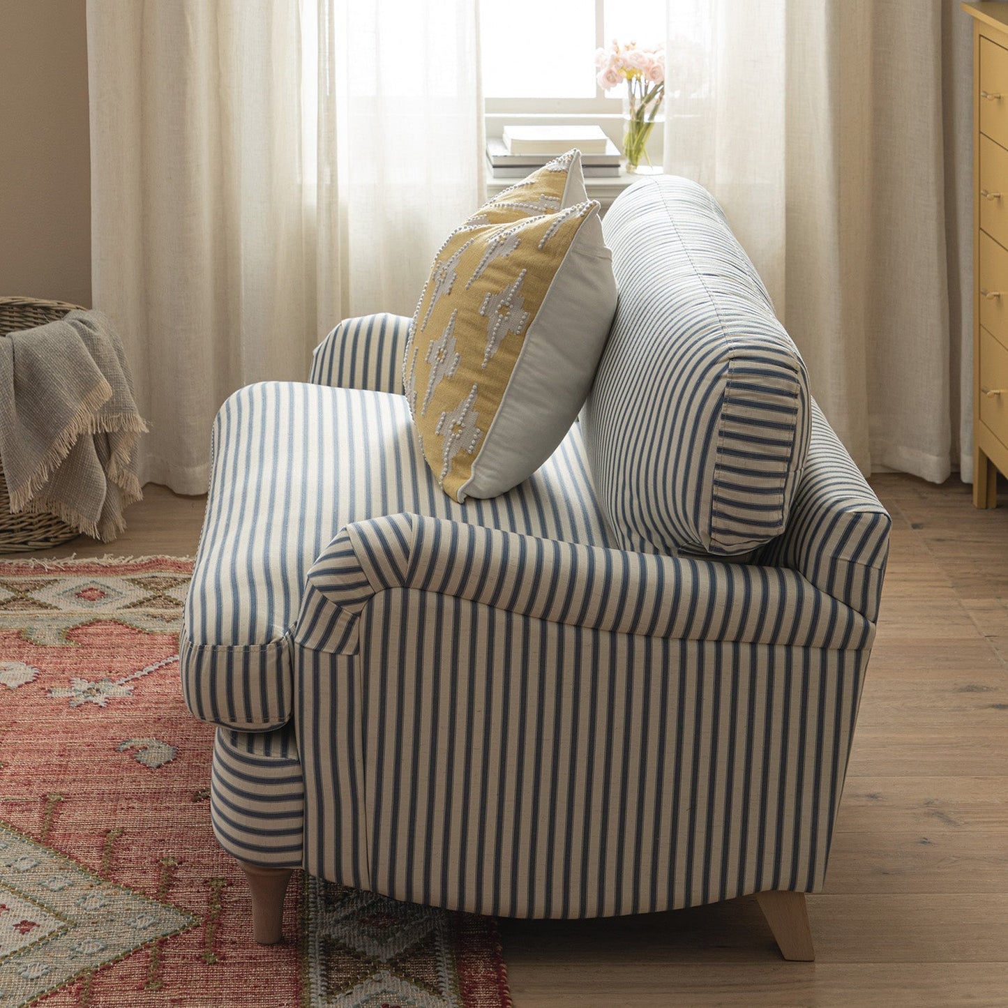 Daphnis Blue Striped Linen Blend Sofa, Loveseat