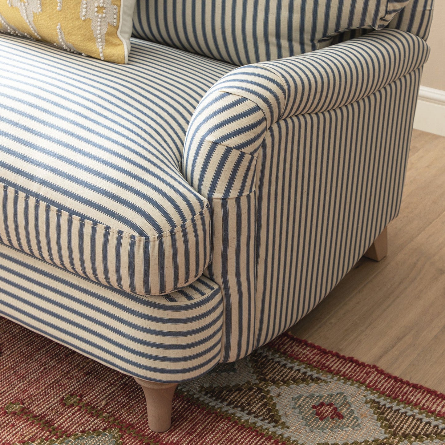 Daphnis Blue Striped Linen Blend Sofa, Loveseat
