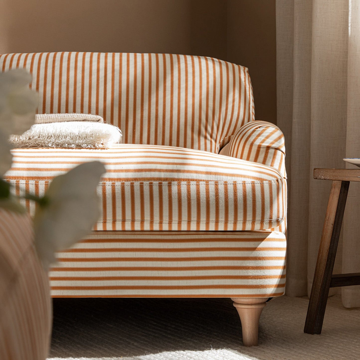 Daphnis Ochre Striped Linen Blend Sofa, 1-Seater