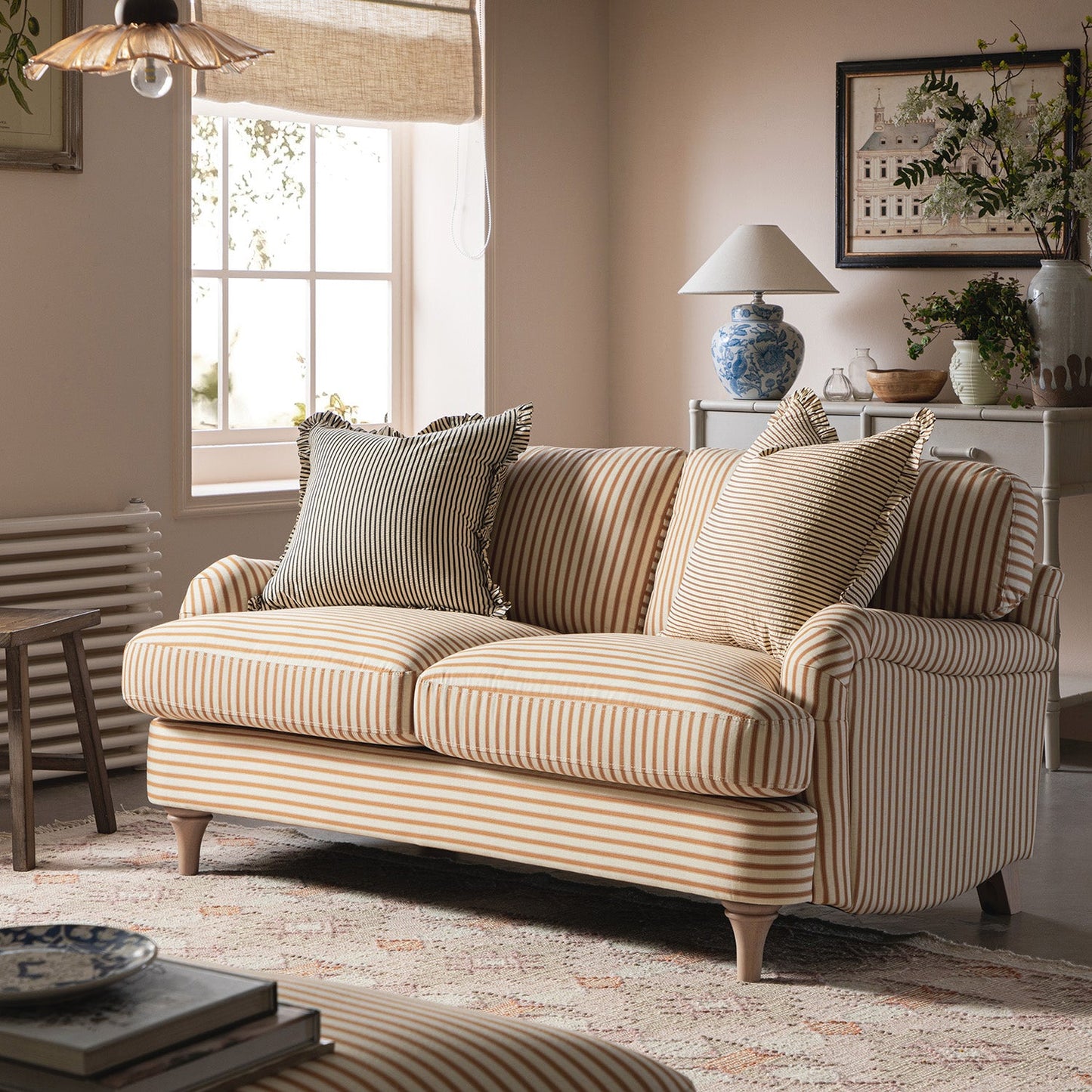 Daphnis Ochre Striped Linen Blend Sofa, 2-Seater