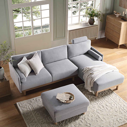 Timber Grey Marl Fabric Sofa, Large 3-Seater Chaise Sofa Right Hand Facing
