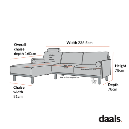 Timber Grey Marl Fabric Sofa, Large 3-Seater Chaise Sofa Left Hand Facing