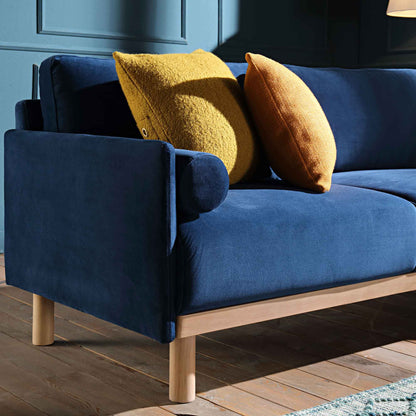 Timber Navy Blue Velvet Sofa, Large 3-Seater Chaise Sofa Right Hand Facing