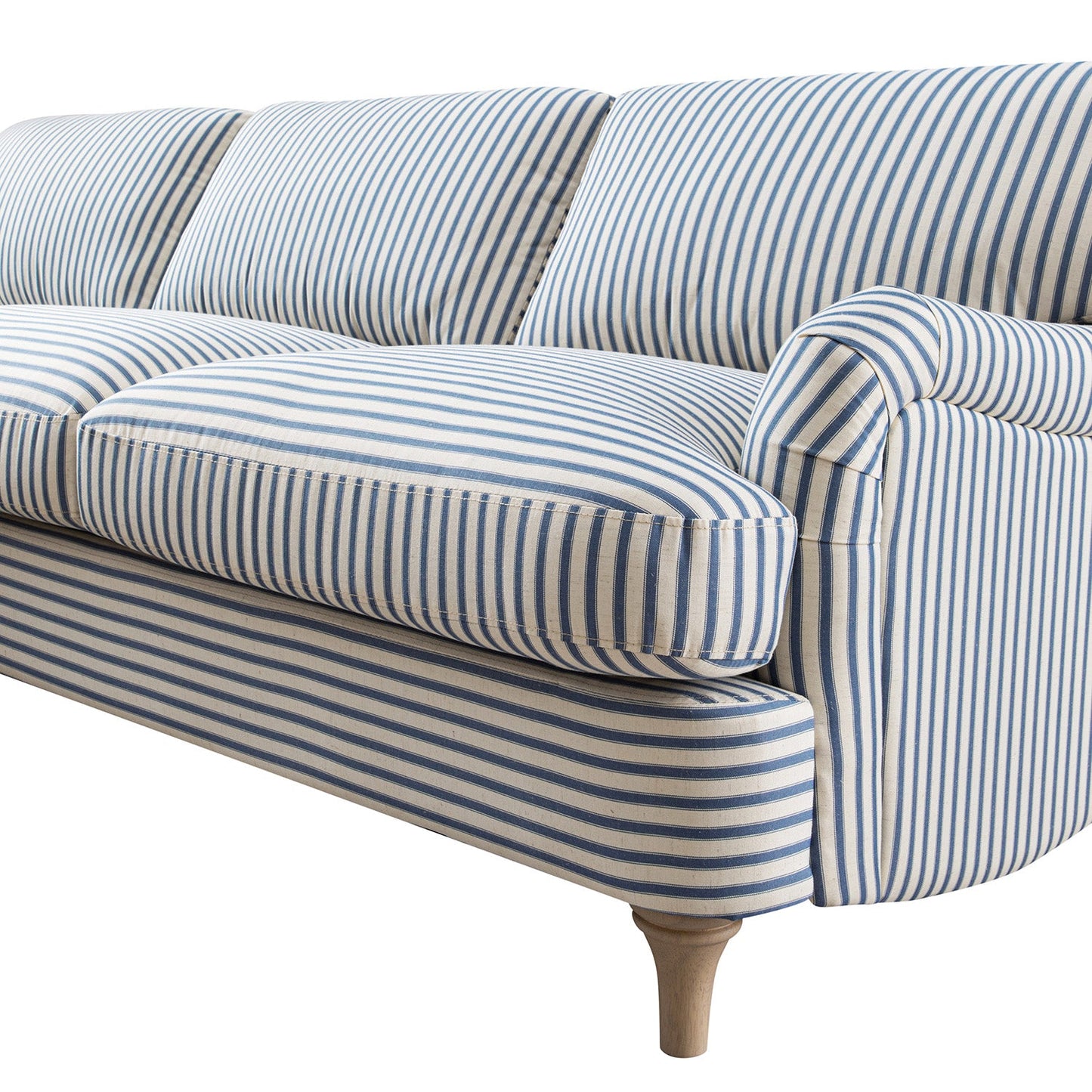 Daphnis Blue Striped Linen Blend Sofa, Grande Chaise Sofa Left Hand Facing
