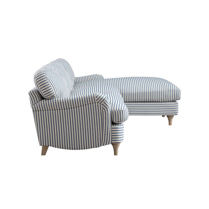 Daphnis Blue Striped Linen Blend Sofa, Grande Chaise Sofa Right Hand Facing
