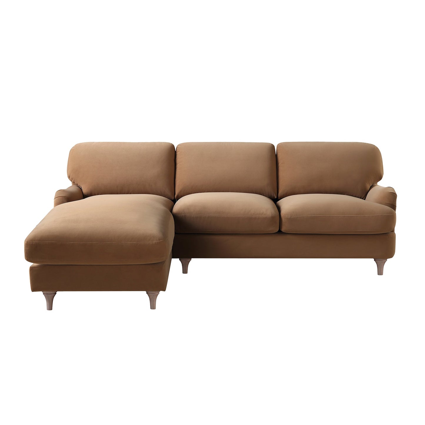 Daphnis Camel Velvet Sofa, Grande Chaise Sofa Left Hand Facing