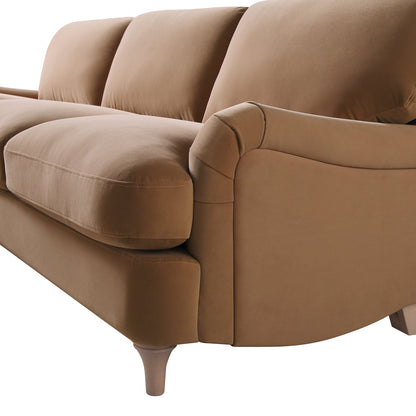 Daphnis Camel Velvet Sofa, Grande Chaise Sofa Left Hand Facing