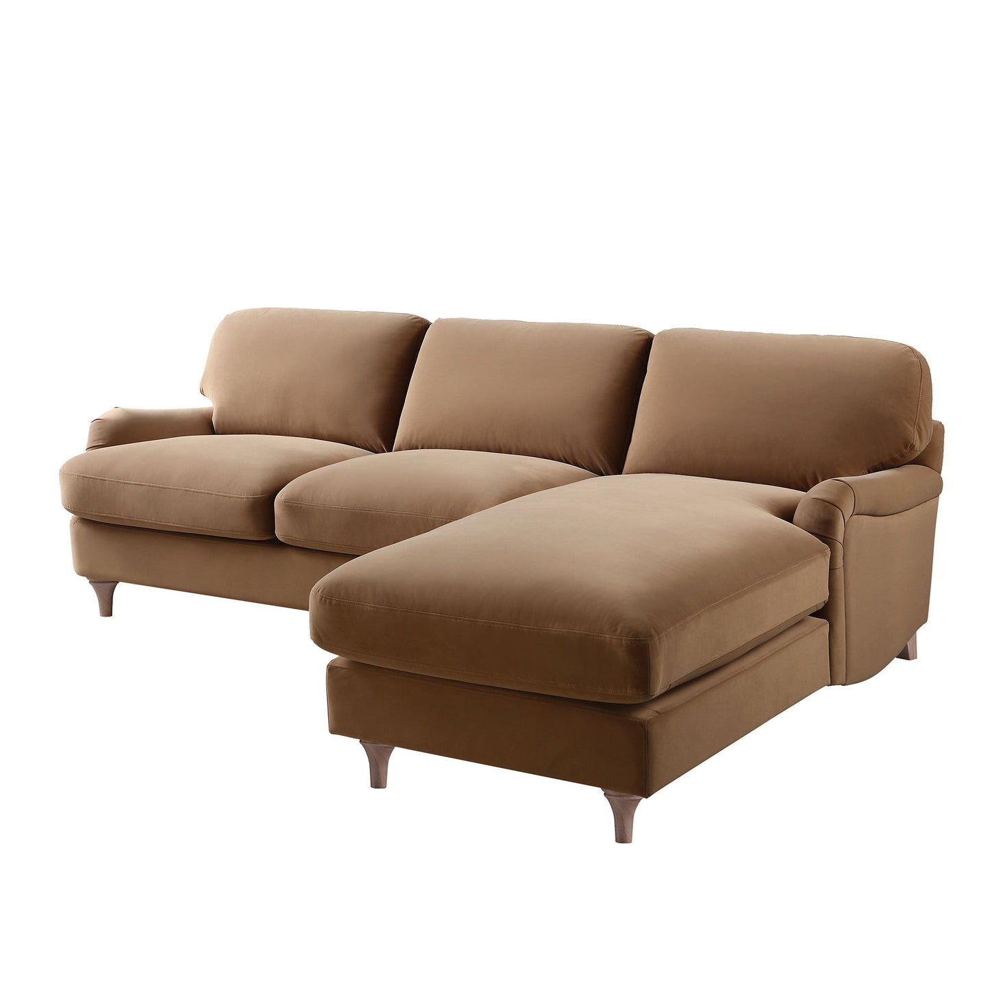 Daphnis Camel Velvet Sofa, Grande Chaise Sofa Right Hand Facing