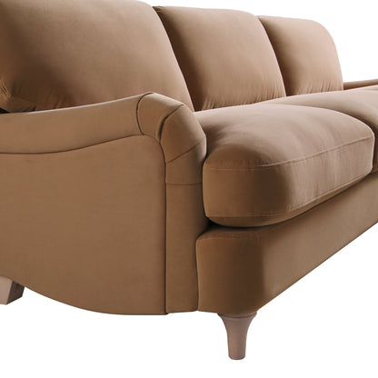 Daphnis Camel Velvet Sofa, Grande Chaise Sofa Right Hand Facing