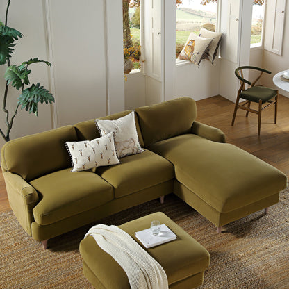 Daphnis Fudge Velvet Sofa, Grande Chaise Sofa Right Hand Facing