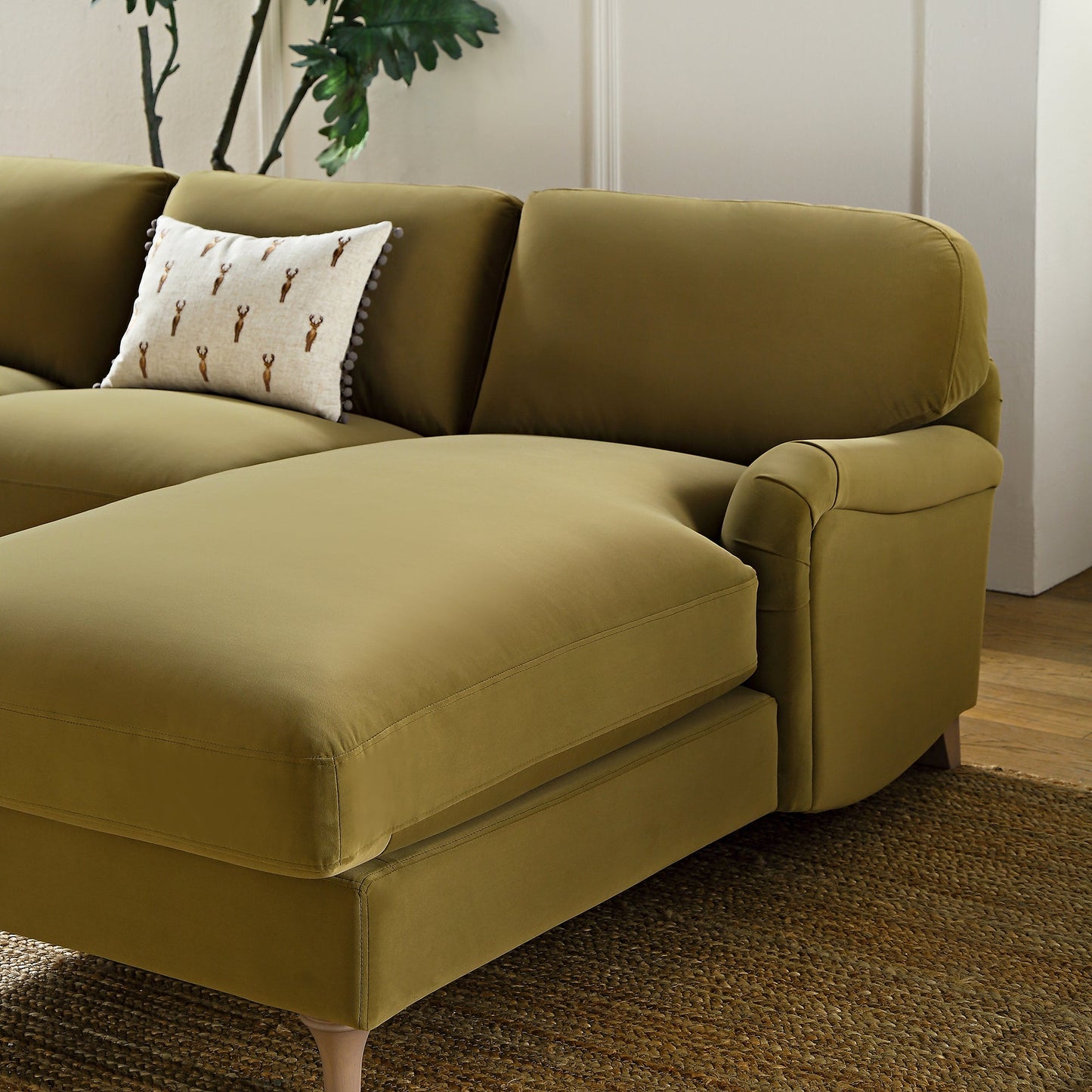 Daphnis Fudge Velvet Sofa, Grande Chaise Sofa Right Hand Facing