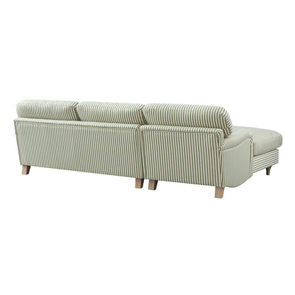 Daphnis Green Striped Linen Blend Sofa, Grande Chaise Sofa Left Hand Facing