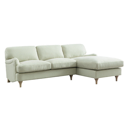 Daphnis Green Striped Linen Blend Sofa, Grande Chaise Sofa Right Hand Facing