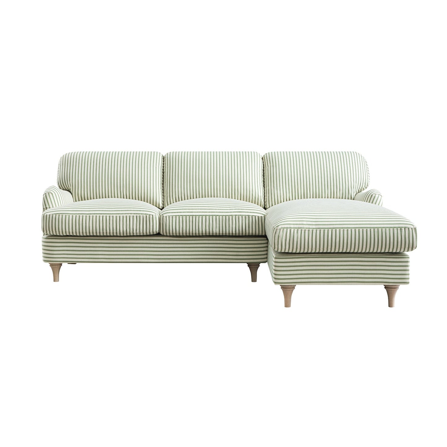 Daphnis Green Striped Linen Blend Sofa, Grande Chaise Sofa Right Hand Facing
