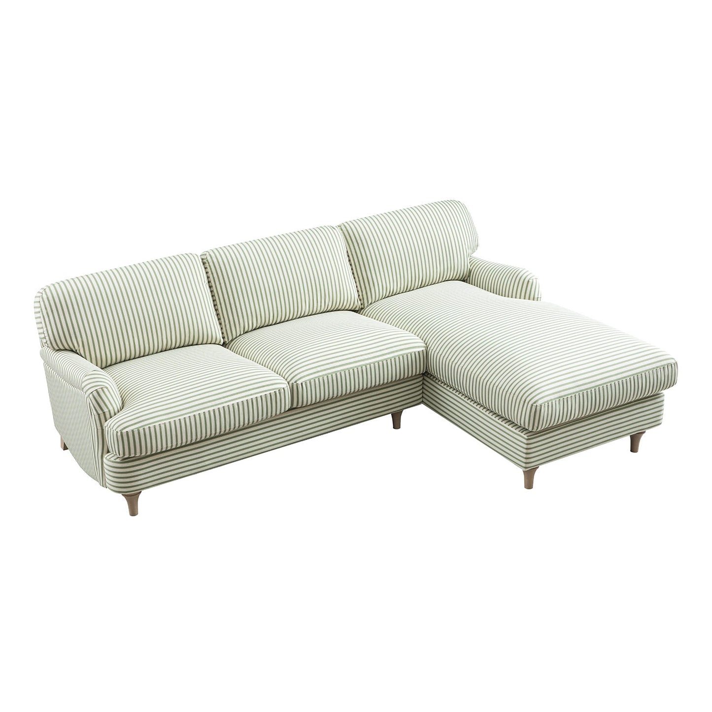 Daphnis Green Striped Linen Blend Sofa, Grande Chaise Sofa Right Hand Facing