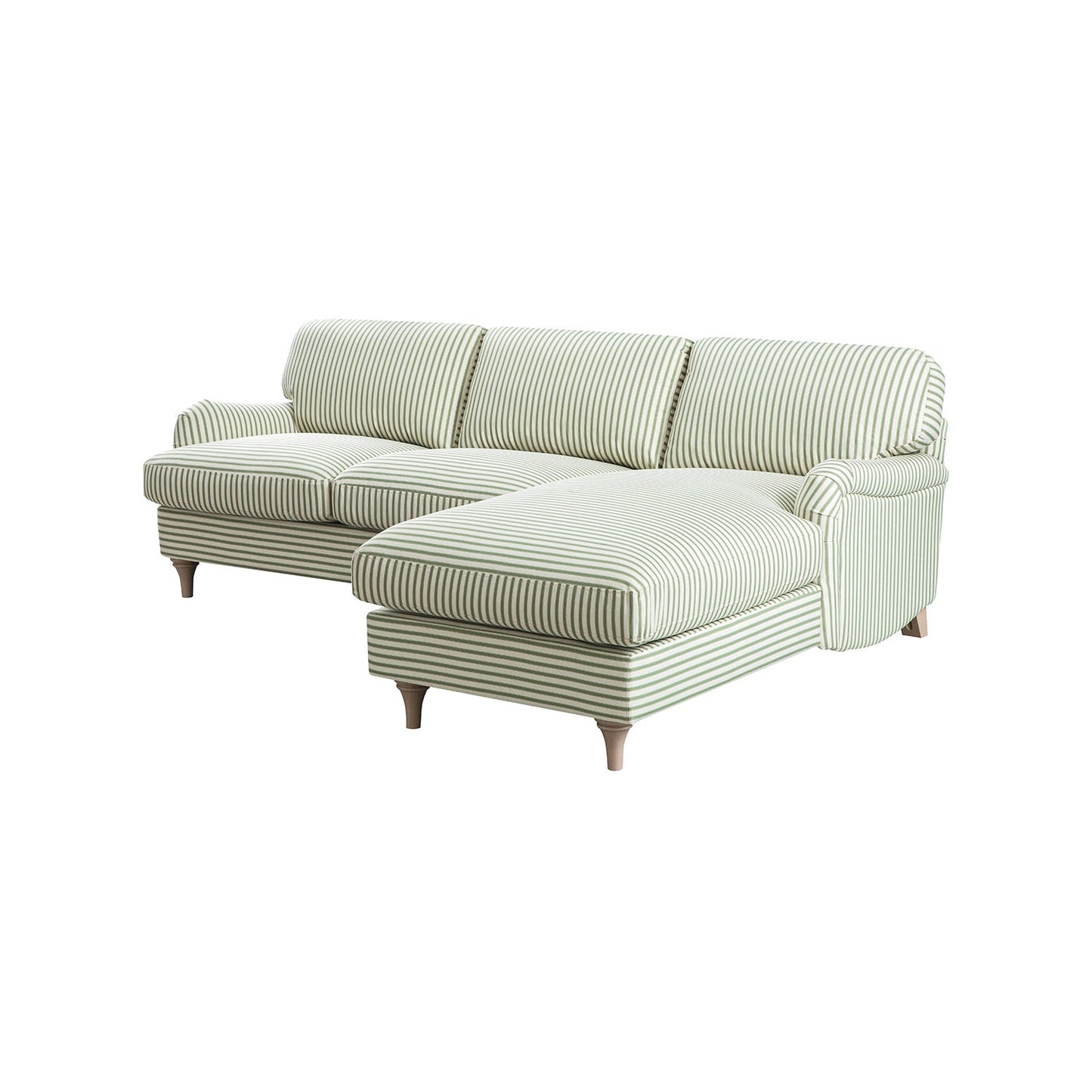 Daphnis Green Striped Linen Blend Sofa, Grande Chaise Sofa Right Hand Facing