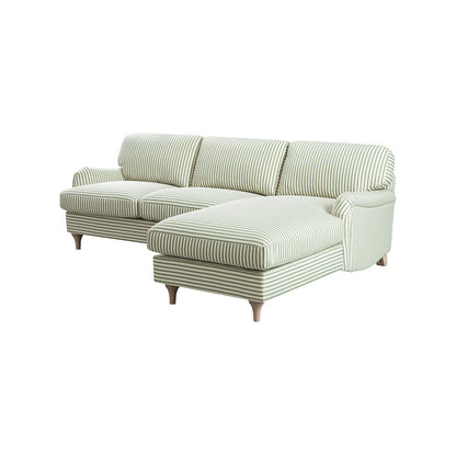 Daphnis Green Striped Linen Blend Sofa, Grande Chaise Sofa Right Hand Facing