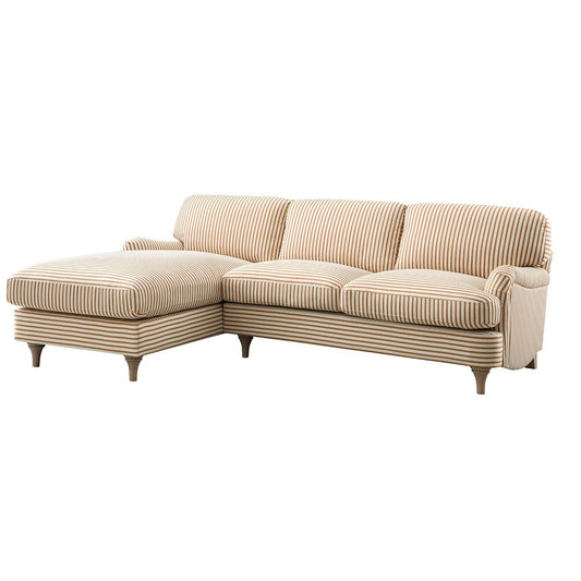 Daphnis Ochre Striped Linen Blend Sofa, Grande Chaise Sofa Left Hand Facing
