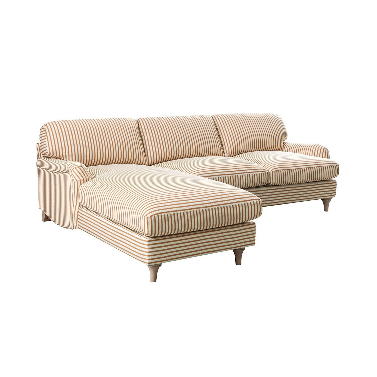 Daphnis Ochre Striped Linen Blend Sofa, Grande Chaise Sofa Left Hand Facing