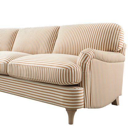 Daphnis Ochre Striped Linen Blend Sofa, Grande Chaise Sofa Left Hand Facing
