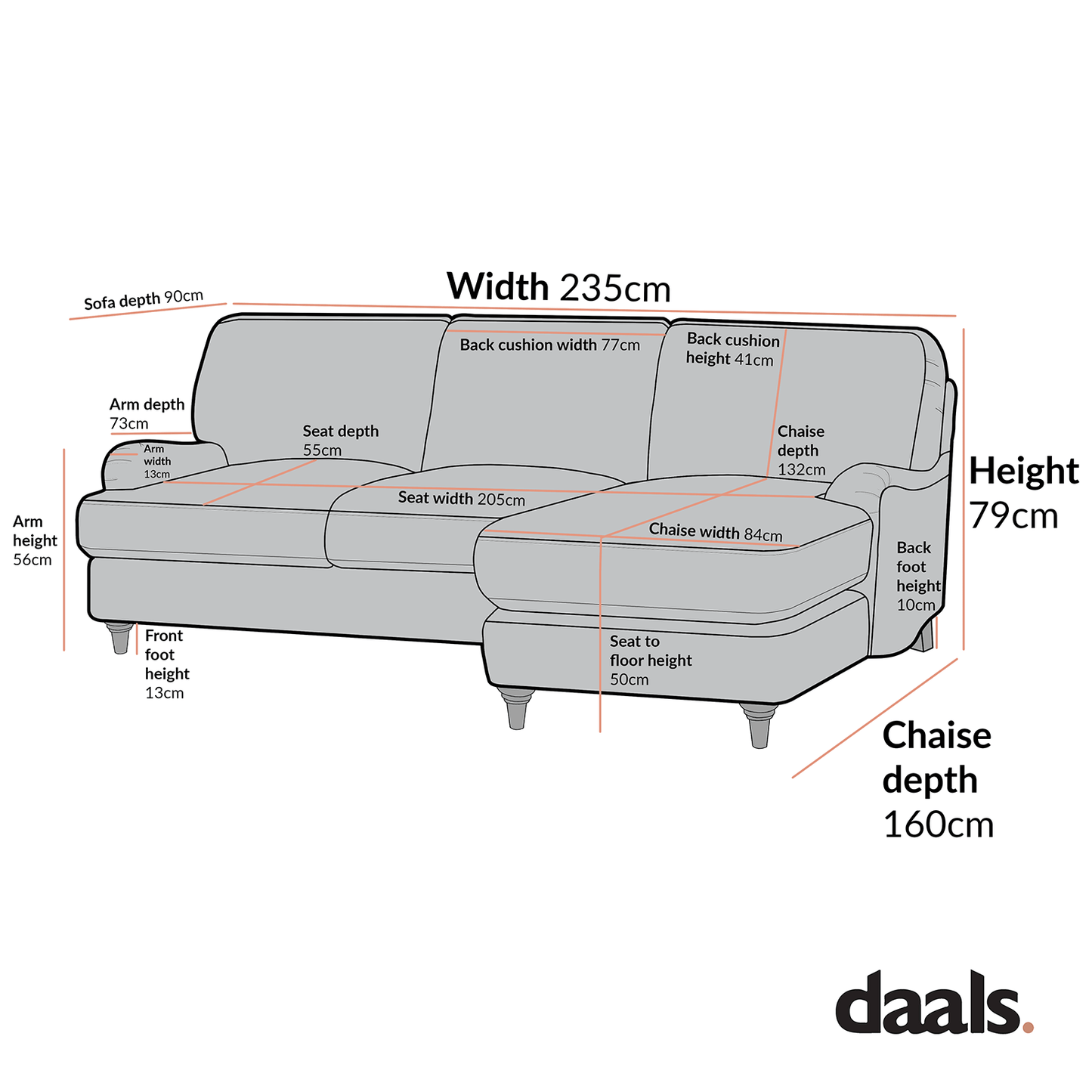 Daphnis Fudge Velvet Sofa, Grande Chaise Sofa Right Hand Facing